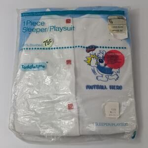 Vtg Baby Sleeper Romper JCPenney Toddletime 1/2 (14.5-18lbs) Blue Football Hero